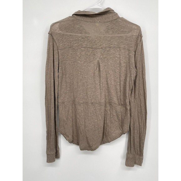Free People We the Free Brown Caroline Contrast Stitch Stretch Slub Shirt Size S - Picture 6 of 7